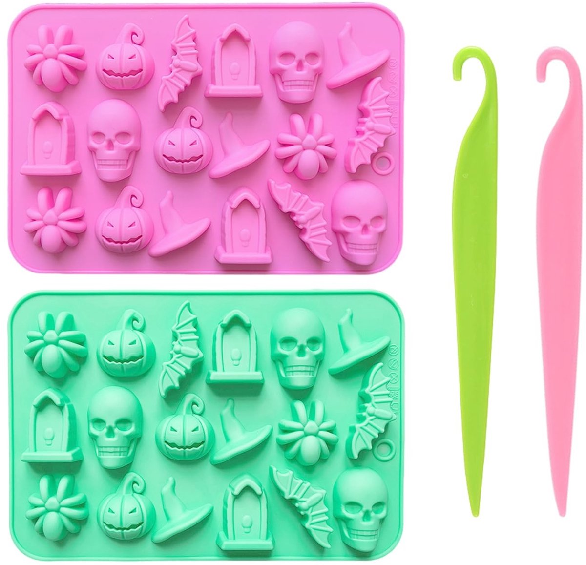 Dailygoods- Siliconen Mal Halloween-Thema - Mallen Set - Snoep/Chocolade - Bakgereedschap - 2 Stuks - Duurzaam en Lichtgewicht - Bakvorm