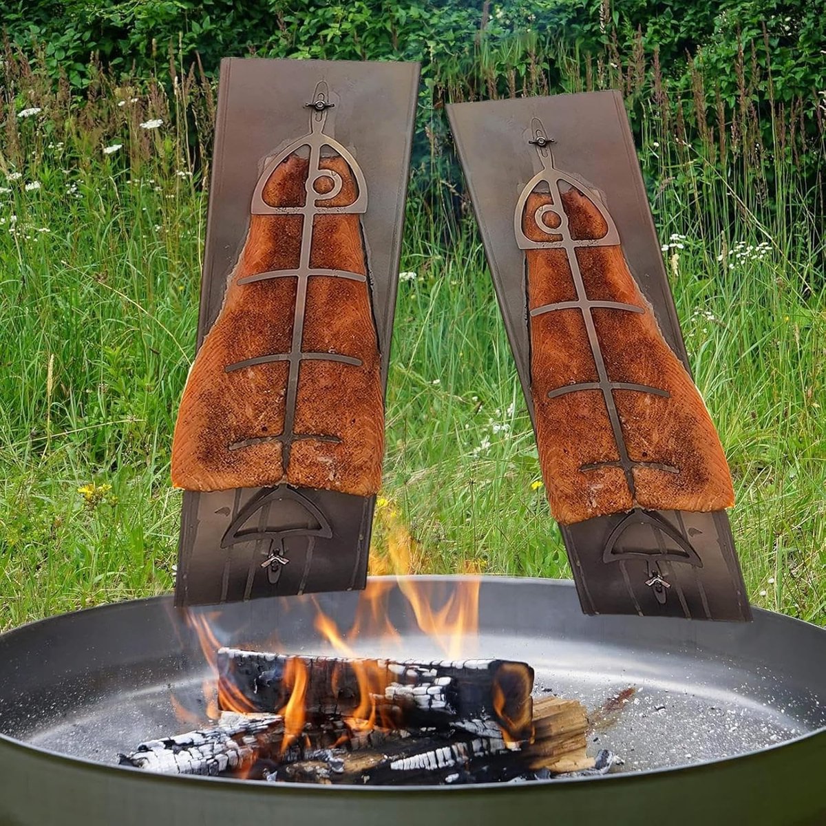 Zalm Houder - Grillplank Vis - Vis Grillen - Roestvrij Staal - 54x14x4 cm - Zilver