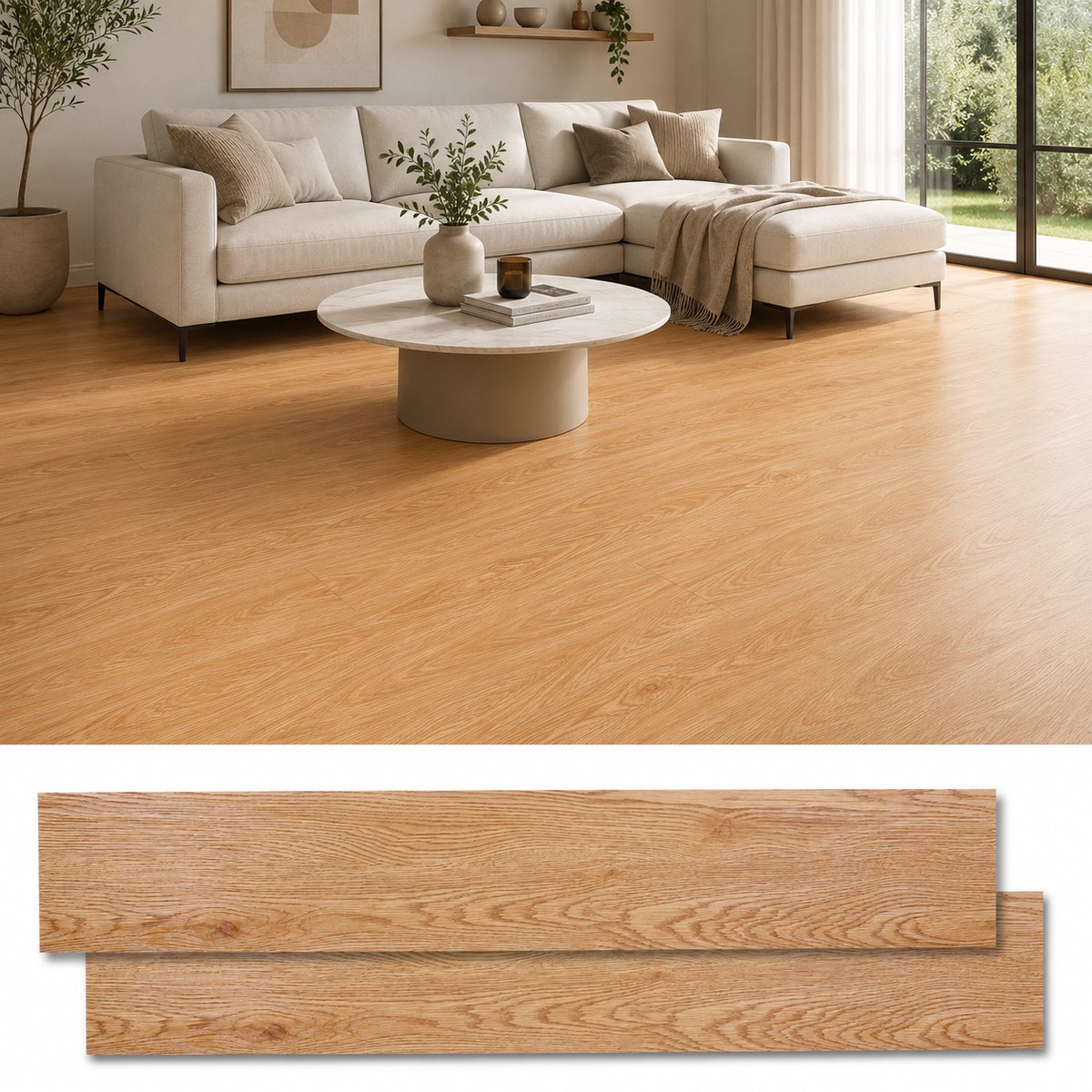 Lemlit Zelfklevende PVC Vloer 5m² - Vinyl Vloertegels Houtlook 36 Stuks - Waterdicht 2 mm - Voor Keuken Woonkamer en Hal - Lichtbruin
