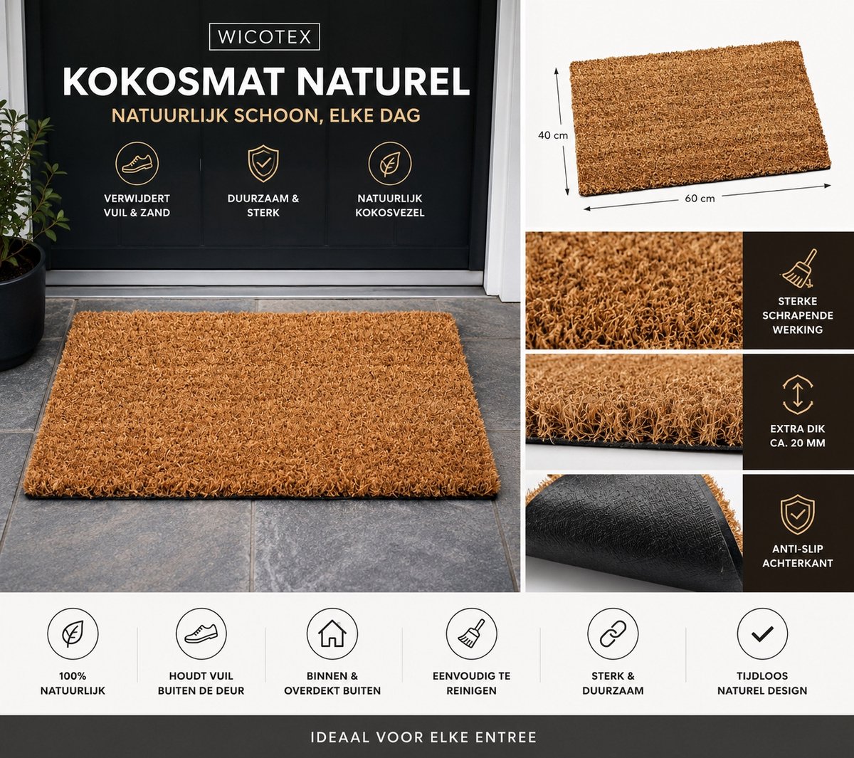 Wicotex - Deurmat - Kokosmat - Schoonloopmat - Kleur naturel