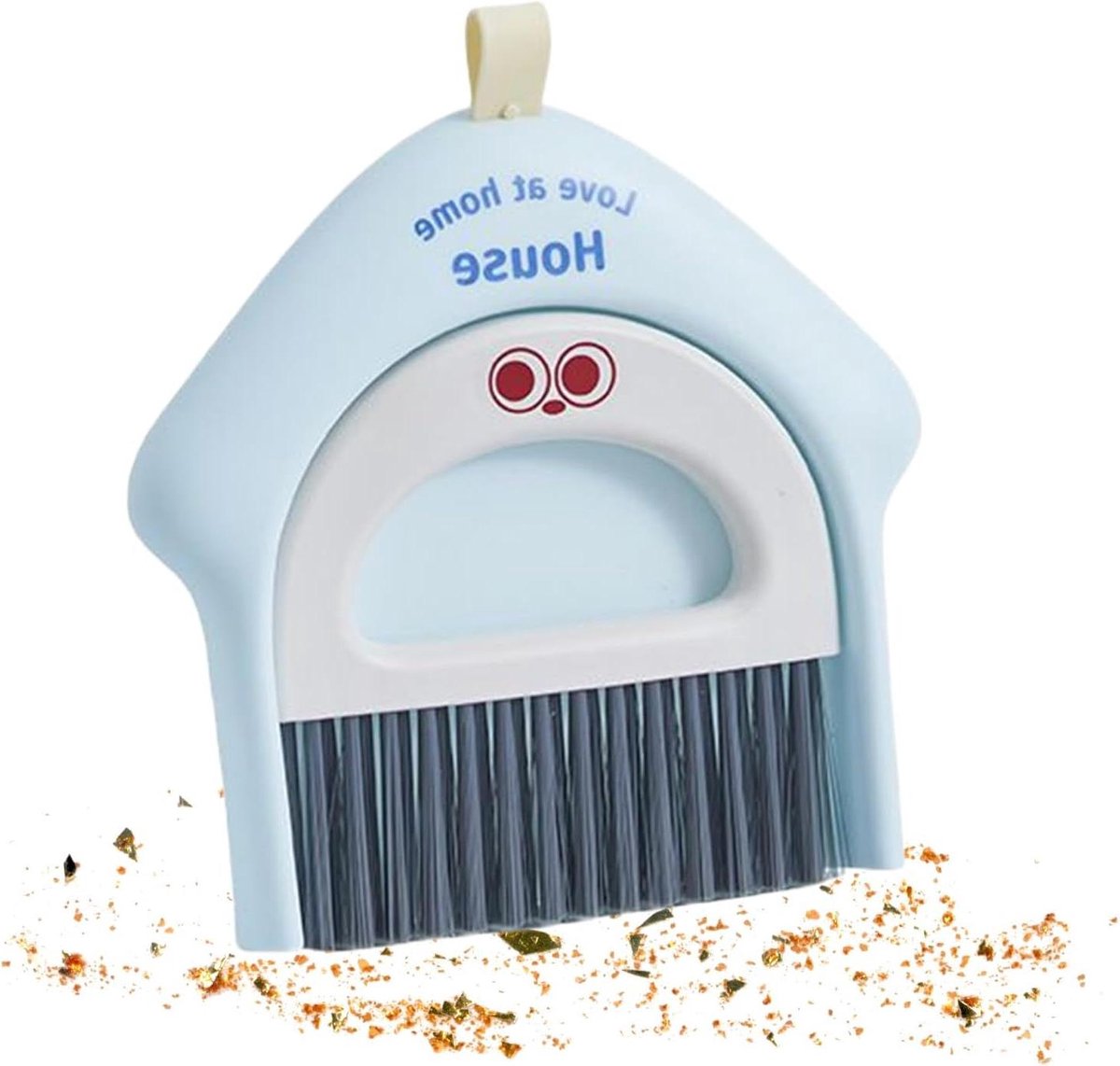 Stofpan met Bezem - Mini Schoonmaakset - Bureau Reinigen - Staat Rechtop - 18.5 x 17 cm - Blauw