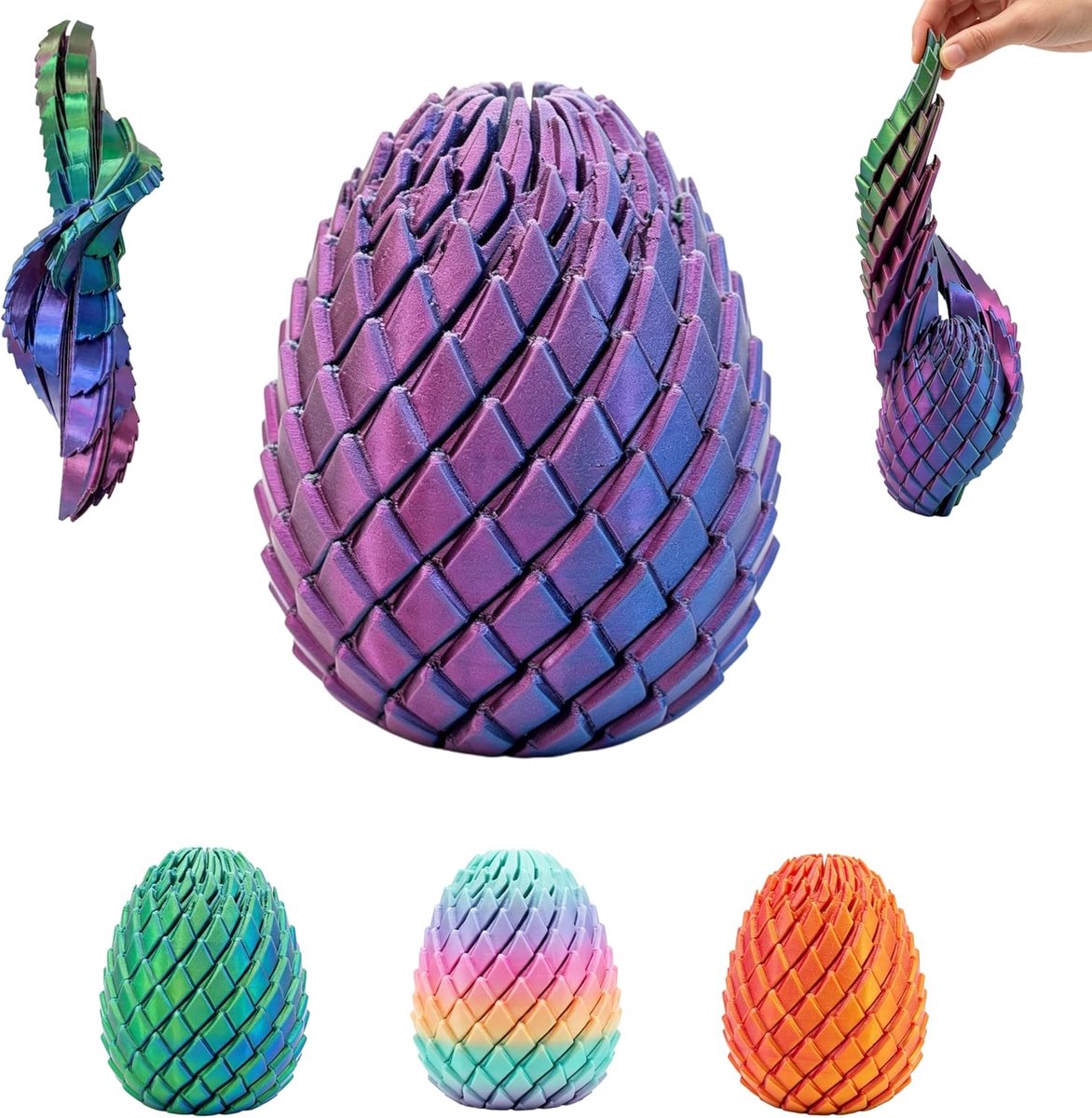 Oneay 3D Geprint Draak Ei Friemelspeelgoed – Draaibare Fidget Toy voor Focus en Ontspanning, Sensorisch Stress Speelgoed voor Kinderen en Volwassenen, Blauwpaars