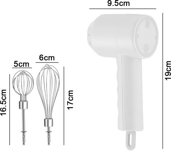 Oneay Draagbare, draadloze elektrische handmixer met 3 instelbare snelheden, lichtgewicht en oplaadbaar via USB,Wit van oneay — afbeelding 5