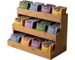 BUDDLEY Thee Organizer 12 vaks - Bamboe - Theedoos - Theehouder - Theebox - Thee organiser - Display - Rekje - Thee Houder Hout - Theedozen - Theekist - Theezak organiser - Theezakjes box - Houten - Thee doos - 12 vakken - Rek - Kantoor - Tea -Staand