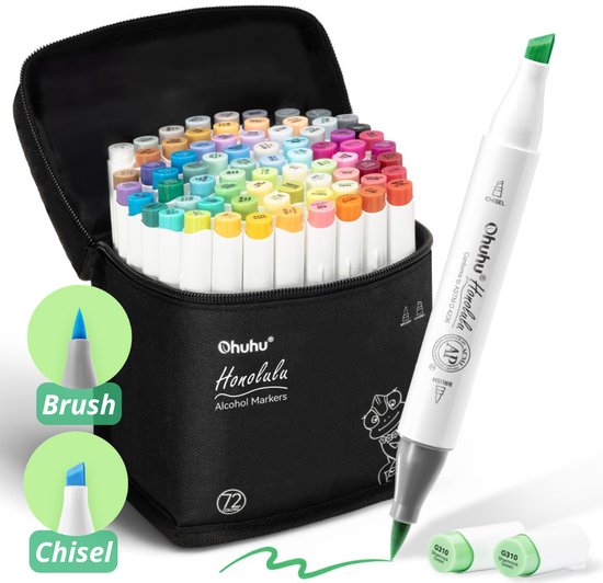 Ohuhu - Honolulu Brush & Chisel - Alcohol Art Markers - 72 kleuren