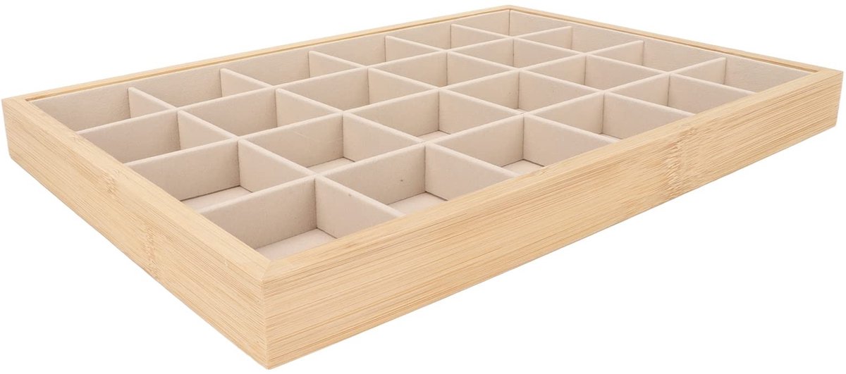Dailygoods- Sieradenlade Multifunctioneel 24 Rasters - Sieradenopberger - Stapelbare Sieraden-Displaytray - Opbergmand - Ritsen - Beige