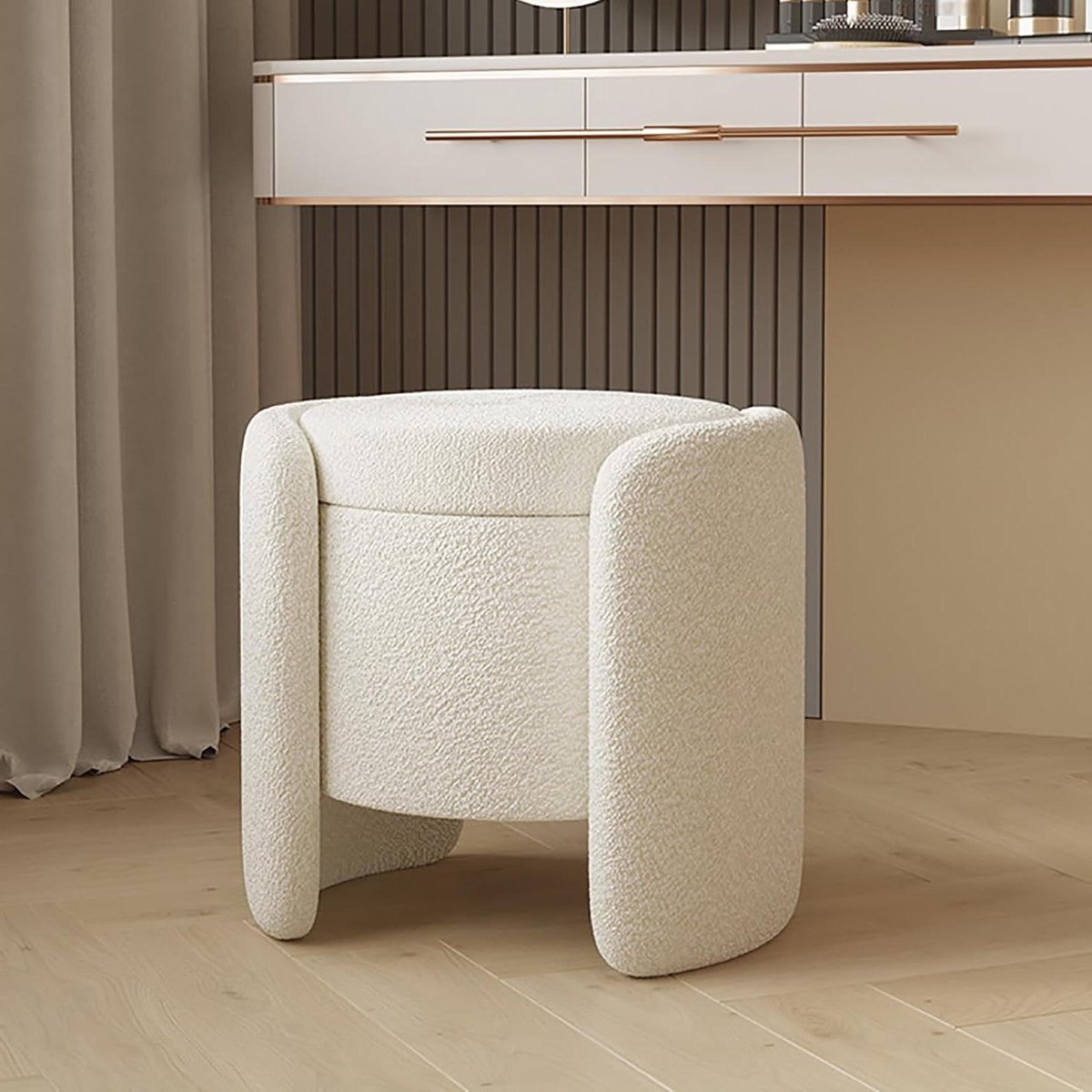 Ottoman Poef - Opbergkruk - Extra Zitplaats - Met Deksel - 48x42cm - Wit