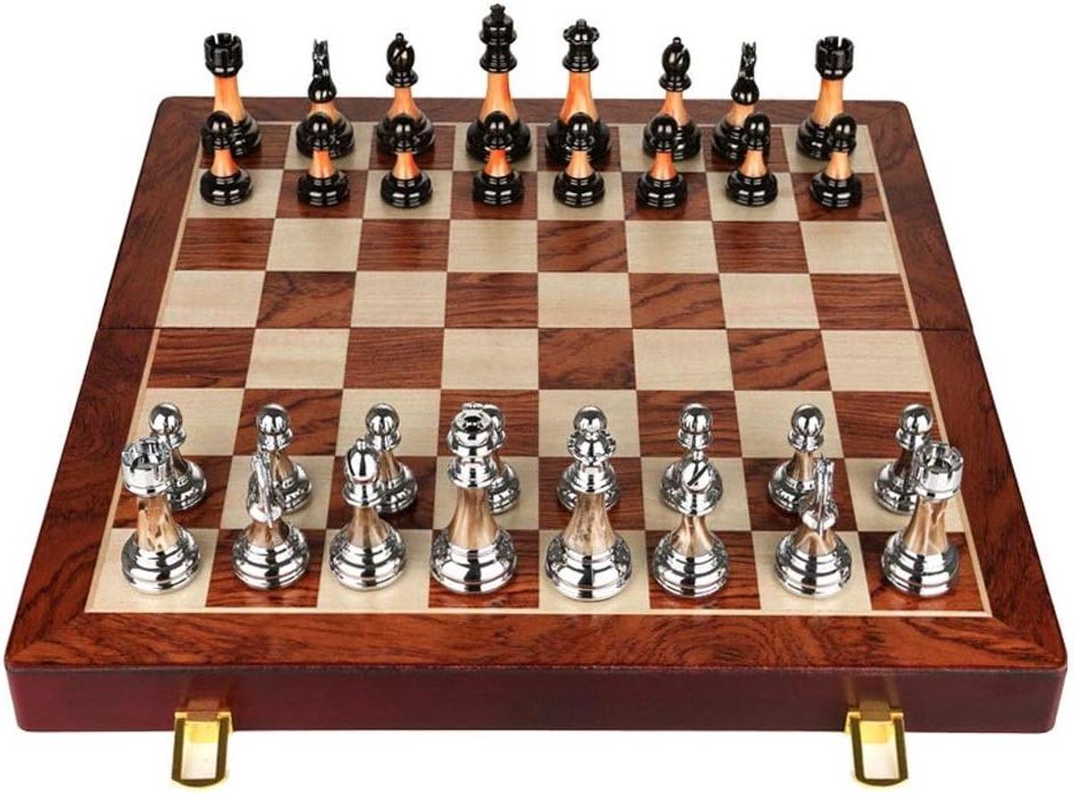 Schaakset Schaakbord - Houten Spel - Strategisch Spel - Interne Opslag - 45cm - Bruin