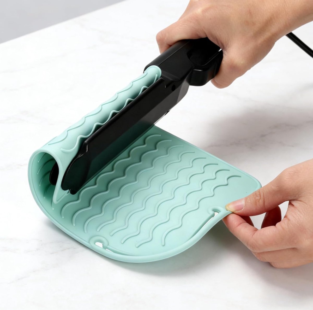 Hitte-isolerende pad voor krultang - krultang - warmteisolatie - Anti-verbrandingspad voor stijltang - antislip ondertapijt - kapsalon - haarstyling tools - Groen - 21,8 × 16 cm - TPR