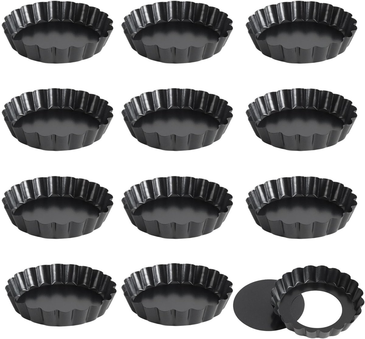 Dailygoods- Taartvorm 10x2,5 cm - Set van 12 - Gecanneleerd - Antiaanbaklaag - Duurzaam staal - Ideaal voor mini-taarten - Bakvorm