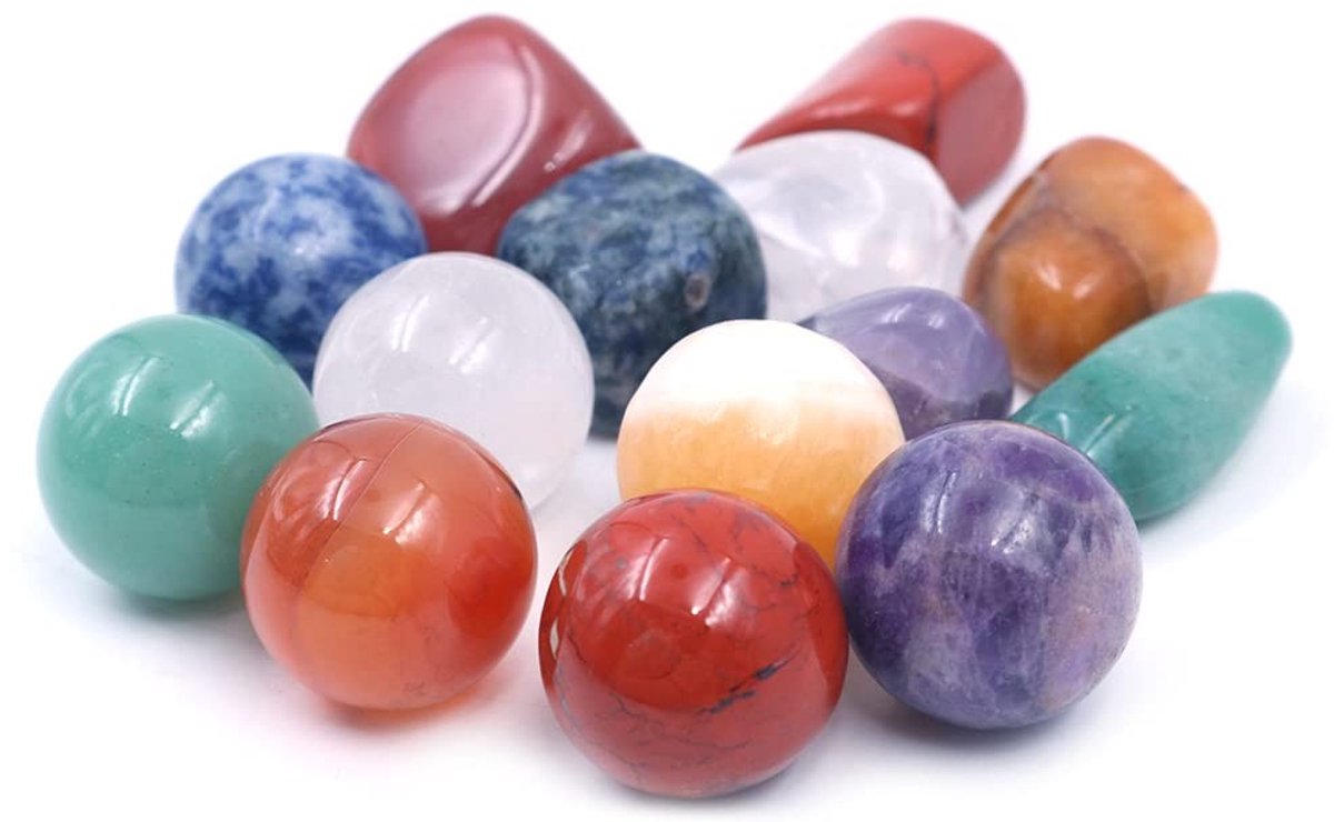 Dailygoods- Kristallen Set 14-delig - Chakra-kristallen - Helende Kristallen - Meditatie/Kristallen Bol - Inclusief Geschenkdozen - 2cm/20-30mm - Healing Crystals