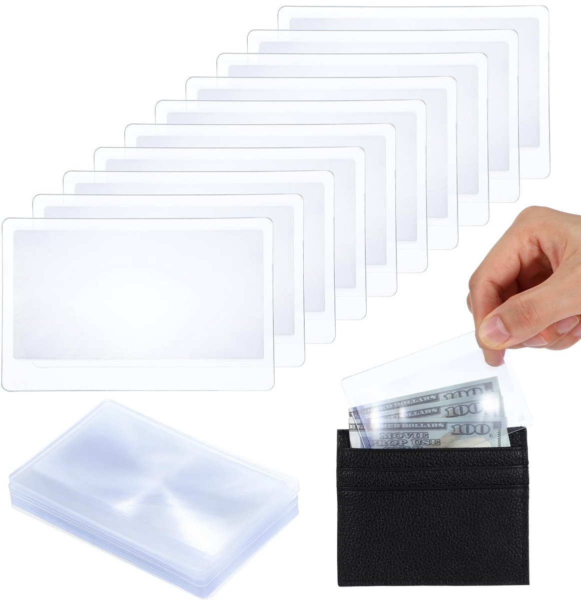 Dailygoods- Vergrootglas 3x Vergroting - 20 Stuks - PVC - Portemonnee Formaat - Transparant - Ideaal voor Lezen en Hobby's - Loep