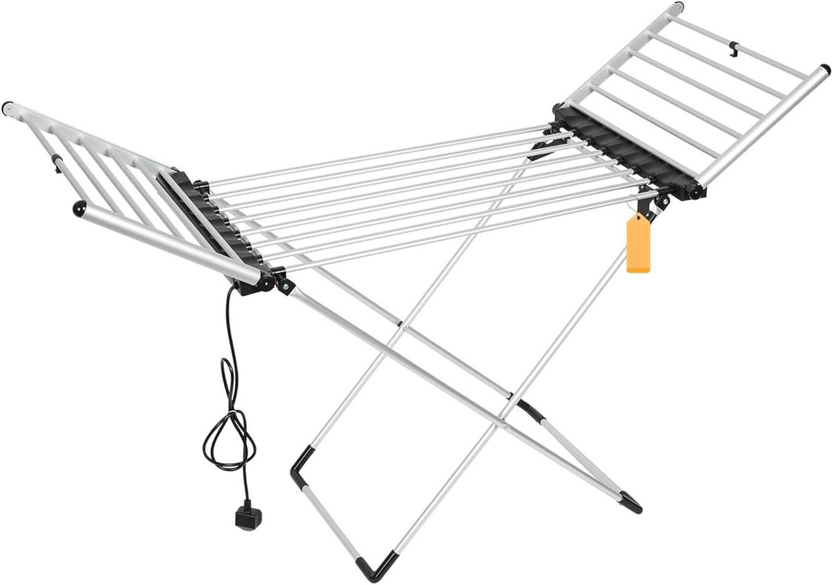 Verwarmd Droogrek Elektrische Kledingdroger Kleding Snel Drogen Opvouwbaar Aluminium Ontwerp 147x54x94cm Zilver Zwart