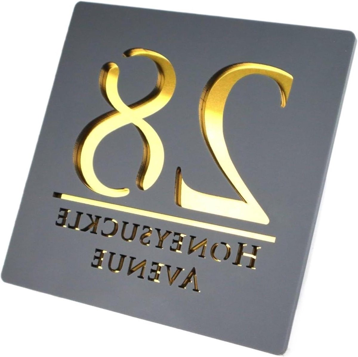 Huisnummer Plaquette - Adresbord Deur - Huis Identificatie - Modern 3D Design - 25cm - Grijs Goud