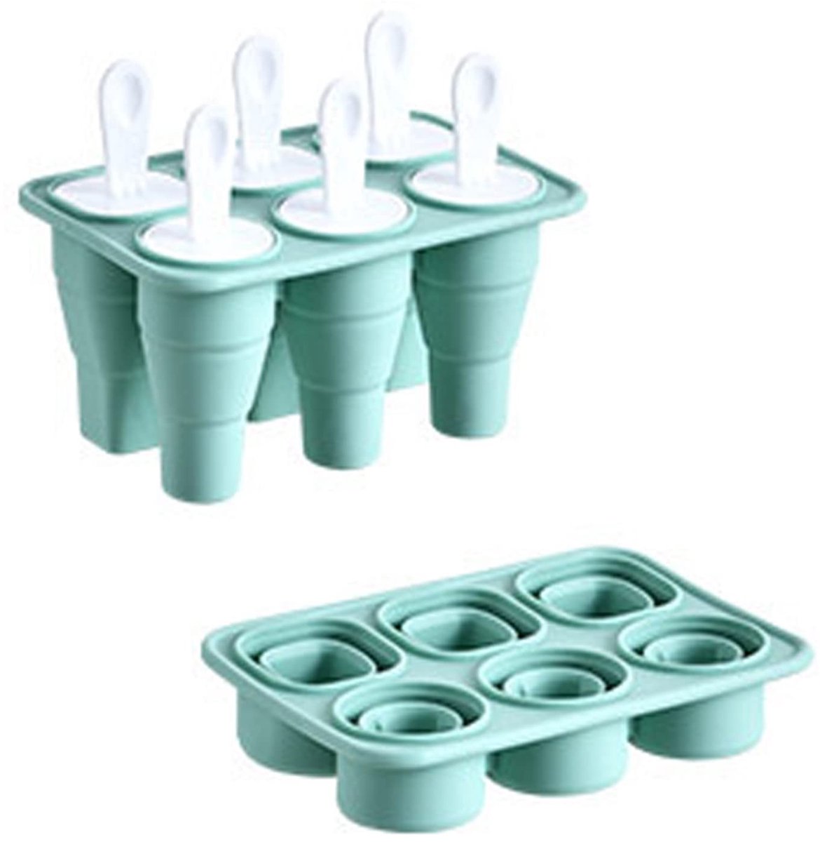 Dailygoods- IJsvormen 6 Cellen - Opvouwbaar - IJsblokjeslade 2 in 1 - Siliconen - BPA Vrij - Afneembaar Deksel - Ijsblokjes