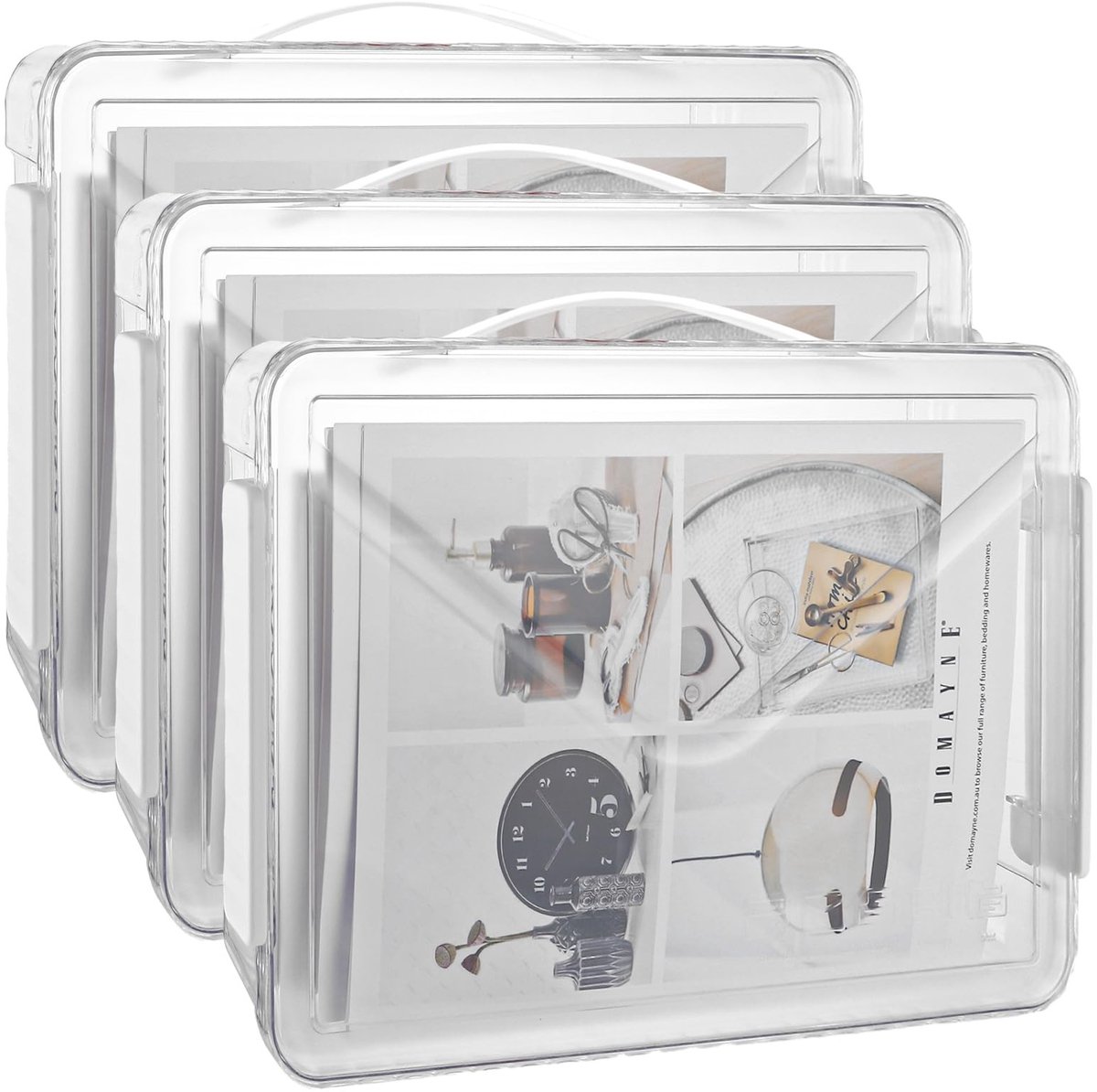 Dailygoods- Opbergdozen Transparant - 3 Stuks - Deksel - Handgreep - Opbergdozen met Deksel - Opbergdozen Plastic - Ideaal voor Organisatie - Opbergboxen