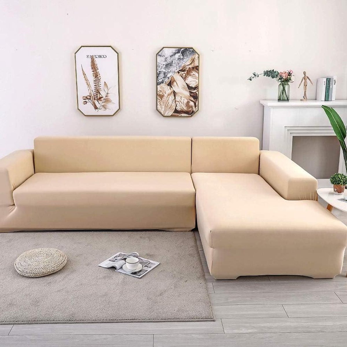 Bankhoezen - Meubelbeschermer - Bank Opfrissen - Zacht Pluche Materiaal - 4-zits - Beige
