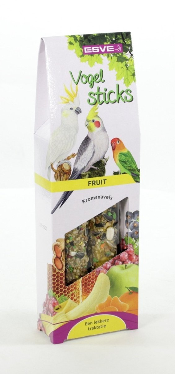 Esve Kromsnavels - Vogelsnack - 2 Vogelsticks - Agapornis - Grote Parkiet - Fruit - 1St
