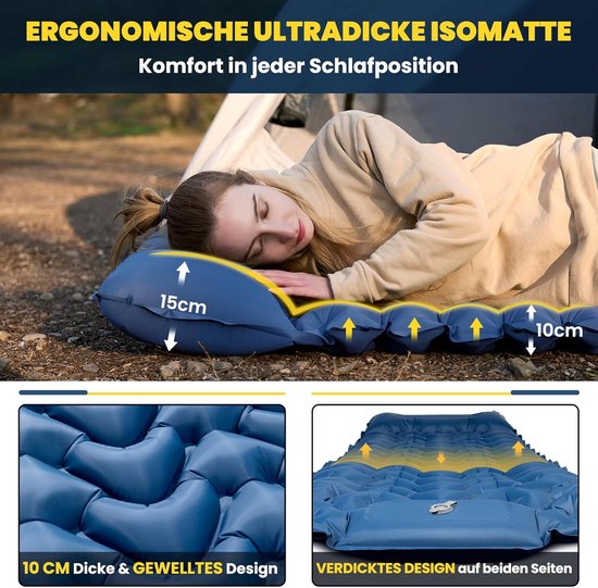 Zelfopblazende Slaapmat - Campingmat Luchtbed - Outdoor Kamperen - Geïntegreerde Voetpomp - 10 cm Dik - Donkerblauw — afbeelding 4