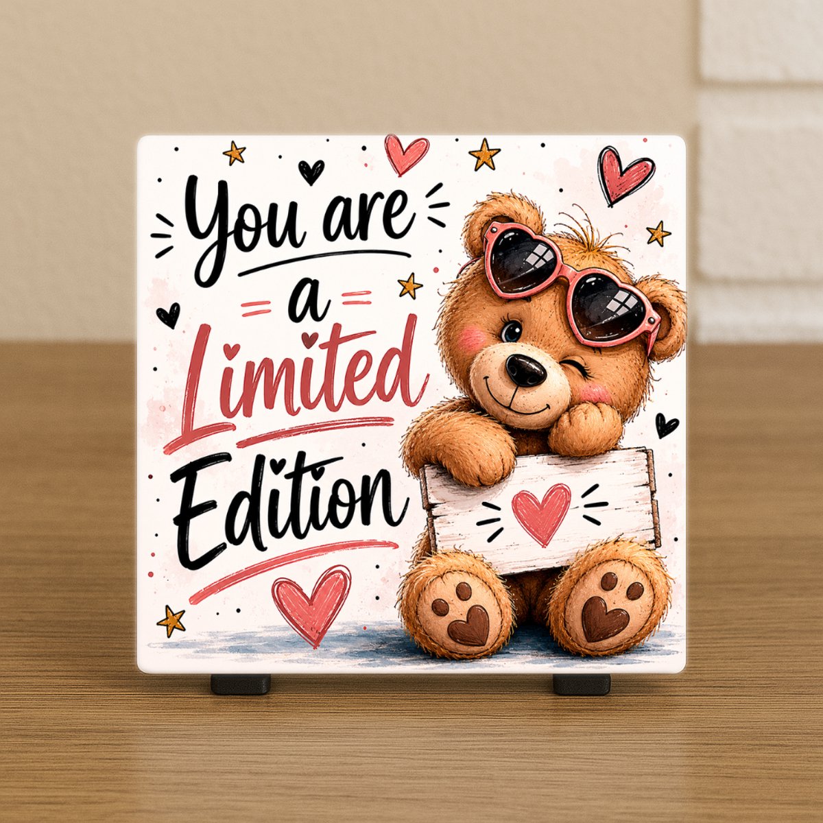 Wenstegeltje – You are a limited – Beertje – Cadeau – Trendy nu – Wanddecoratie – Cadeau voor Collega, Familie of voor vriend(in) – Sfeervol en Persoonlijk – Zomaar - Incl standaard