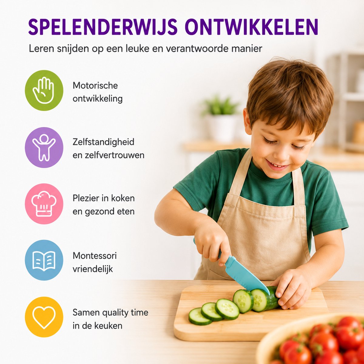 Joybelli® Kindermessen Set 6-delig | Veilige Messen voor Kinderen | Gekleurde Kindermessenset | Kinderkeuken Accessoires | Vanaf 3 Jaar — afbeelding 3