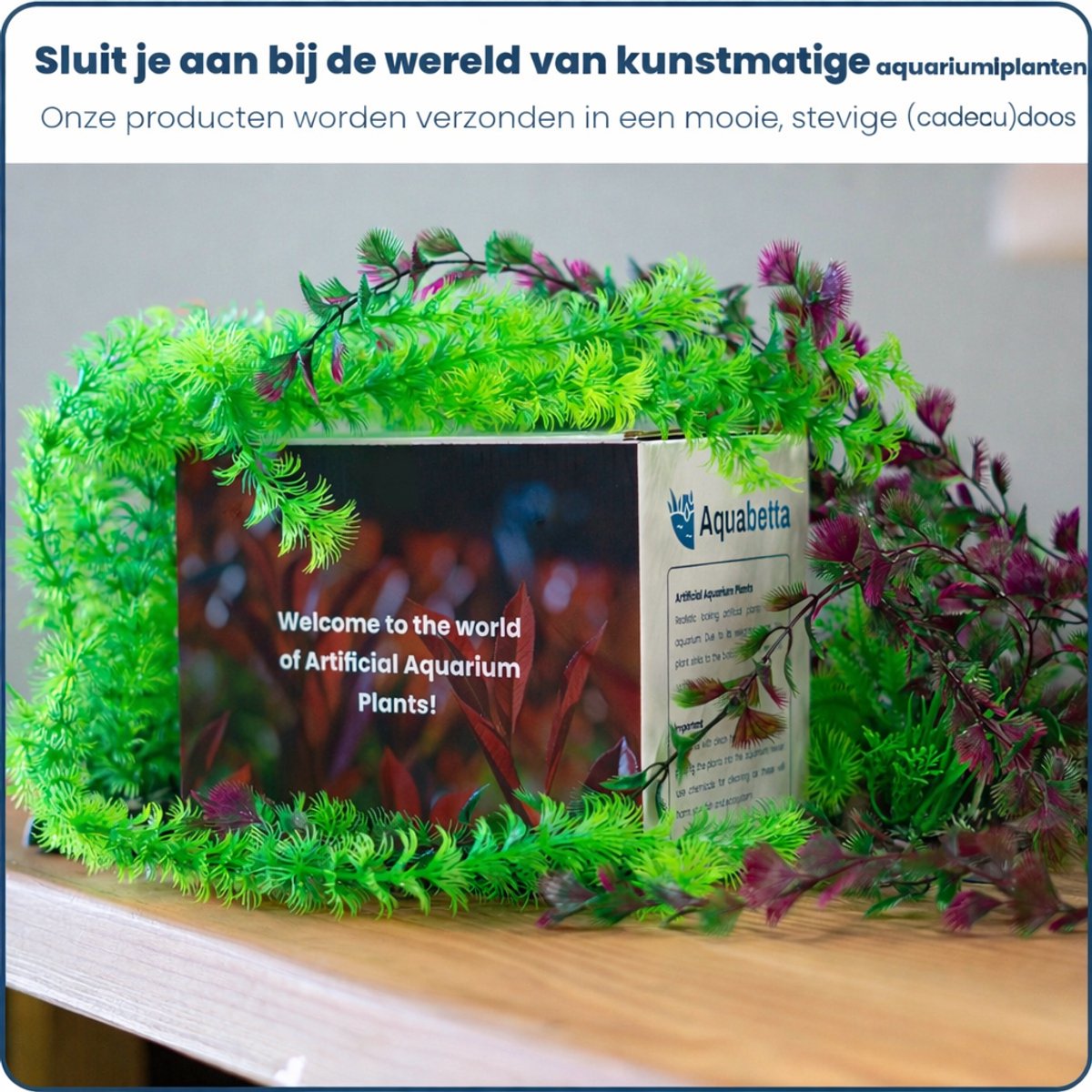 Aquarium Kunstplanten Set van 2 - 52 cm - XL Aquariumdecoratie - Groen & Rood - Realistische Waterplanten