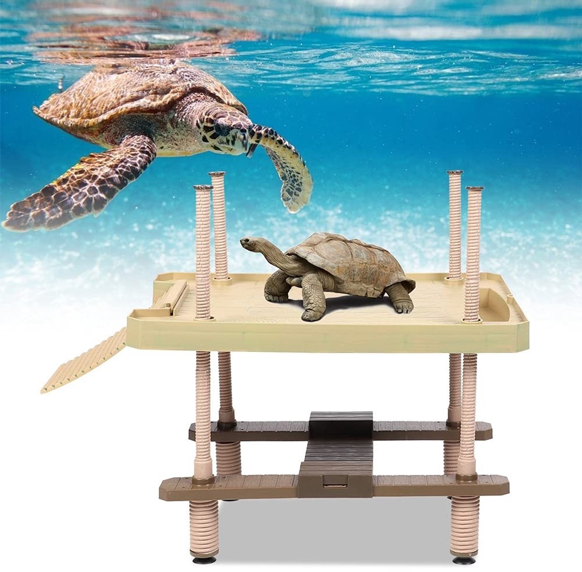 Dailygoods- Aquarium Drijvend Eiland - Schildpad Terras - Klimladder - Geschikt voor 11-40 cm - Amfibie Decoratie - Professionele Oplossingen - Schildpadplatform