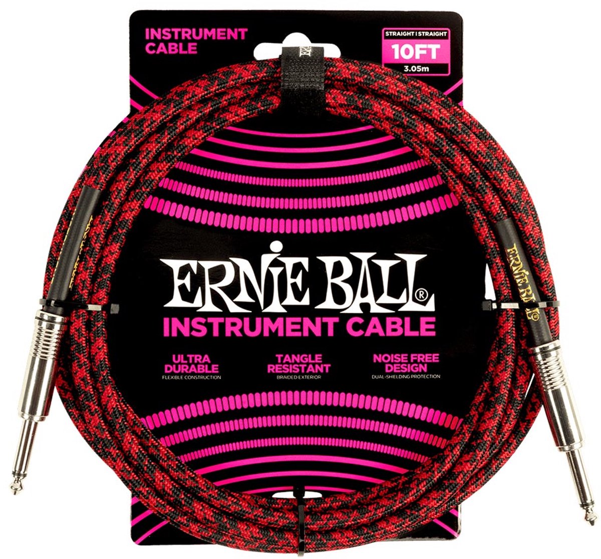 Ernie Ball 6394 braided instrument cable 3 meter rood