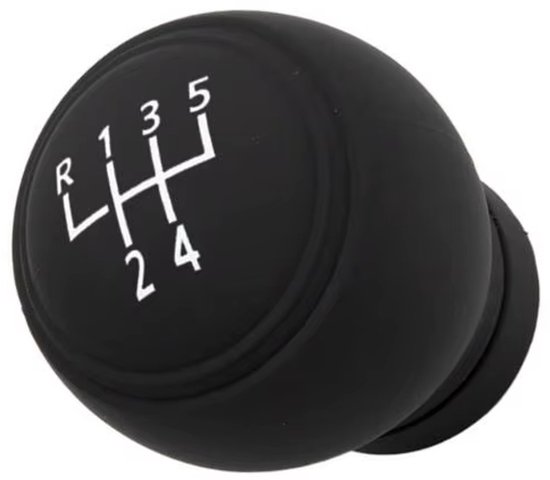 Zwarte pookknop met witte versnellingsindicator (R, 1, 2, 3, 4, 5).