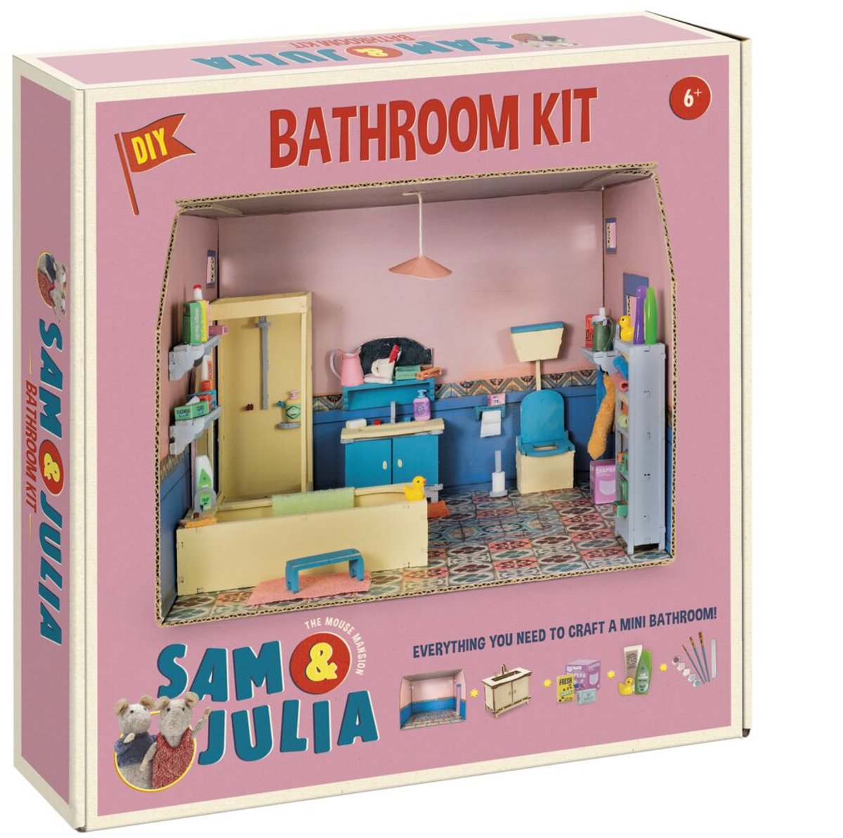 Sam & Julia Het Muizenhuis Miniatuur-badkamer knutselpakket - Speelgoed kinderen - Schaal 1:12 - Knutselen - Voor meisjes en jongens - Bambolino Toys