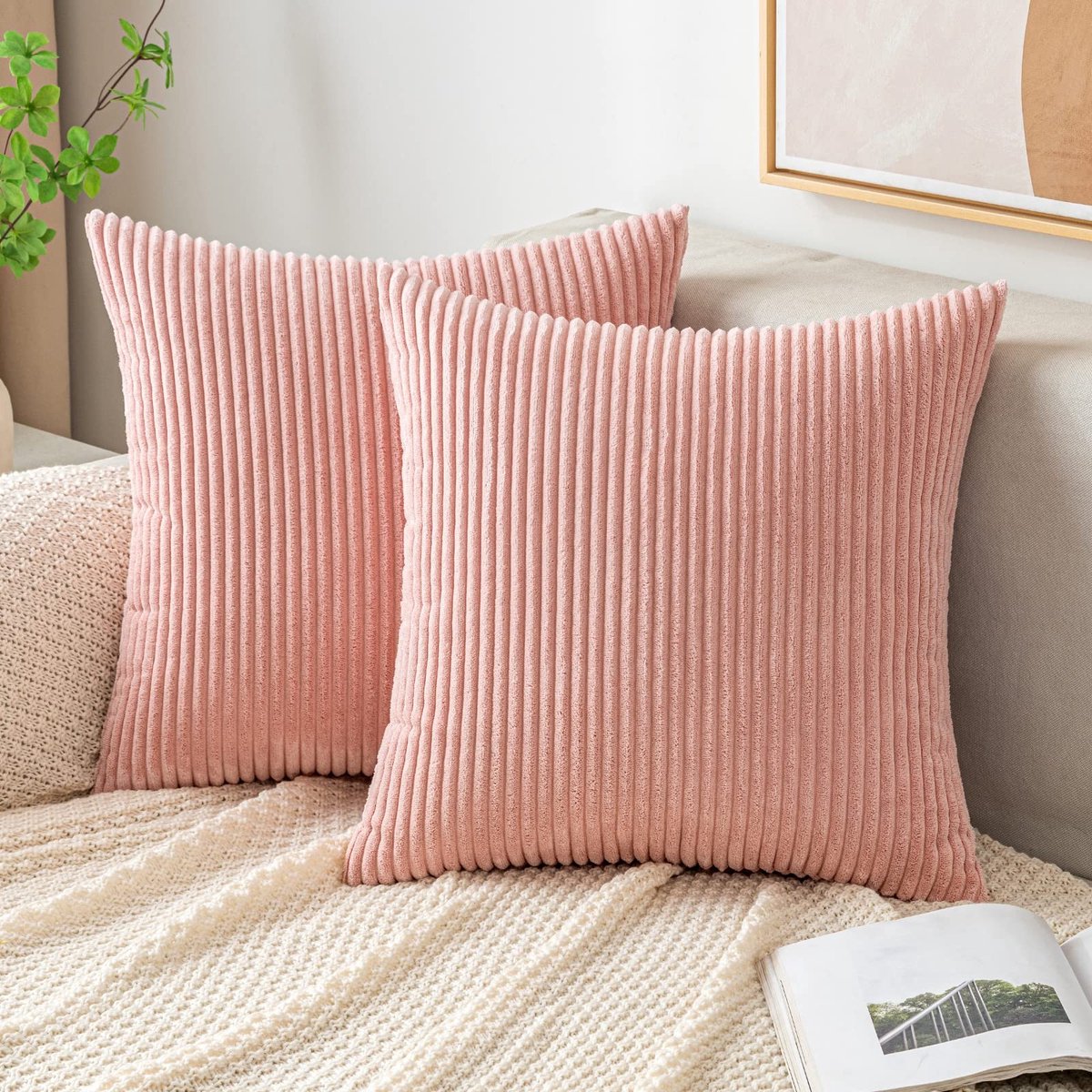 Dailygoods- Kussenhoezen Corduroy - Set van 2 - Zacht - Decoratief - 50 x 50 cm - Verstevigd met verborgen rits - Duurzaam 100% polyester - Kussen