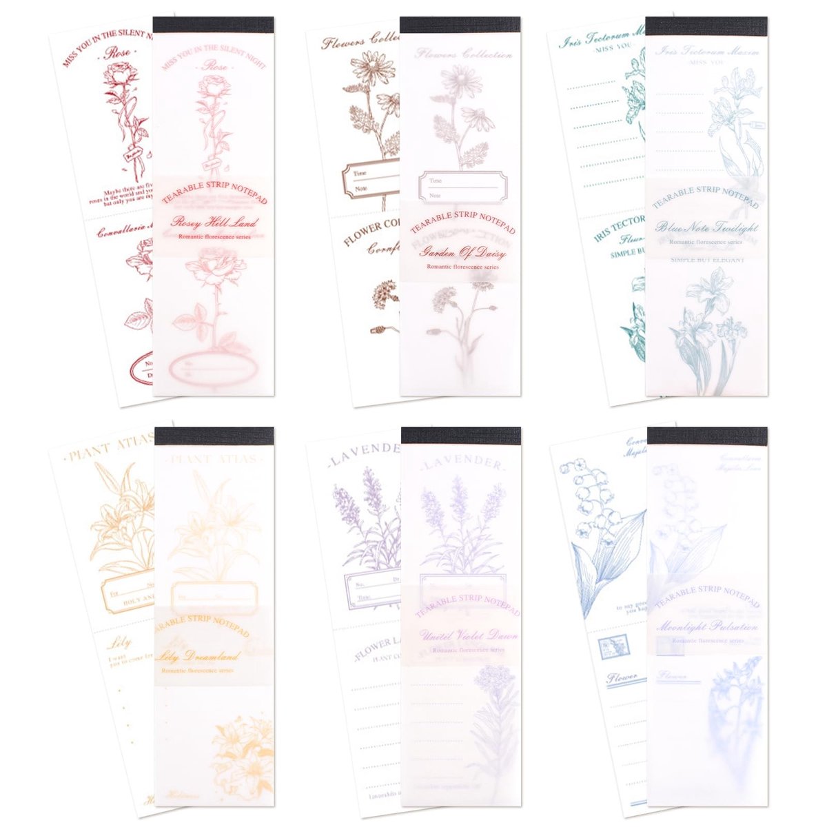 Dailygoods- Notebook 6 Stuks - Vintage Bloemen - Scheurbaar Papier - Esthetisch Dagboek - Kantoorbenodigdheden - 30 Vellen per Notitieboek - Notitieblok