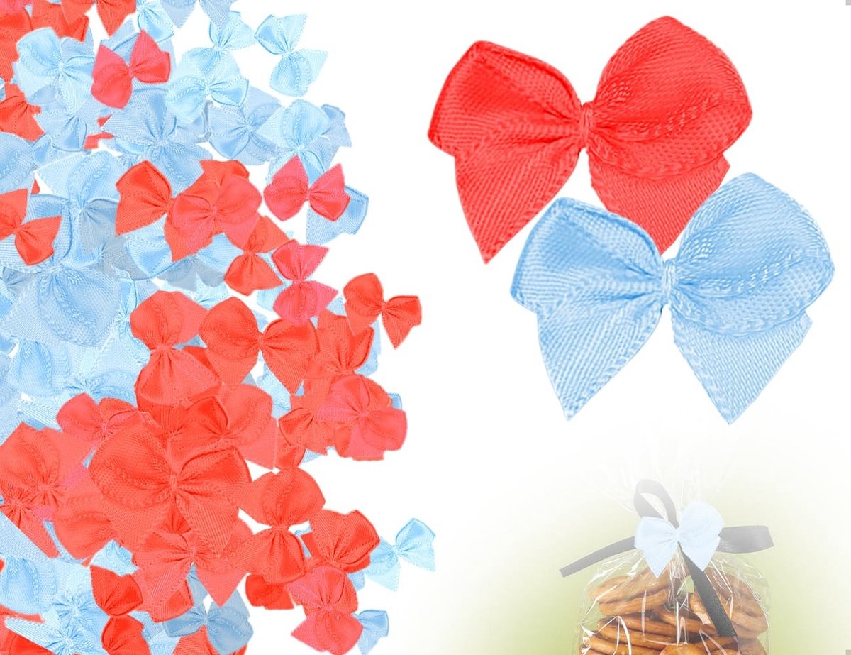 Dailygoods- Satijnen Strikken Set van 200 - Haaraccessoires - Bruiloften/Doopfeesten - Verjaardagen/Scrapbooking - Doe-het-zelf Decoraties - Blauw/Rood - Decoratiestrikken