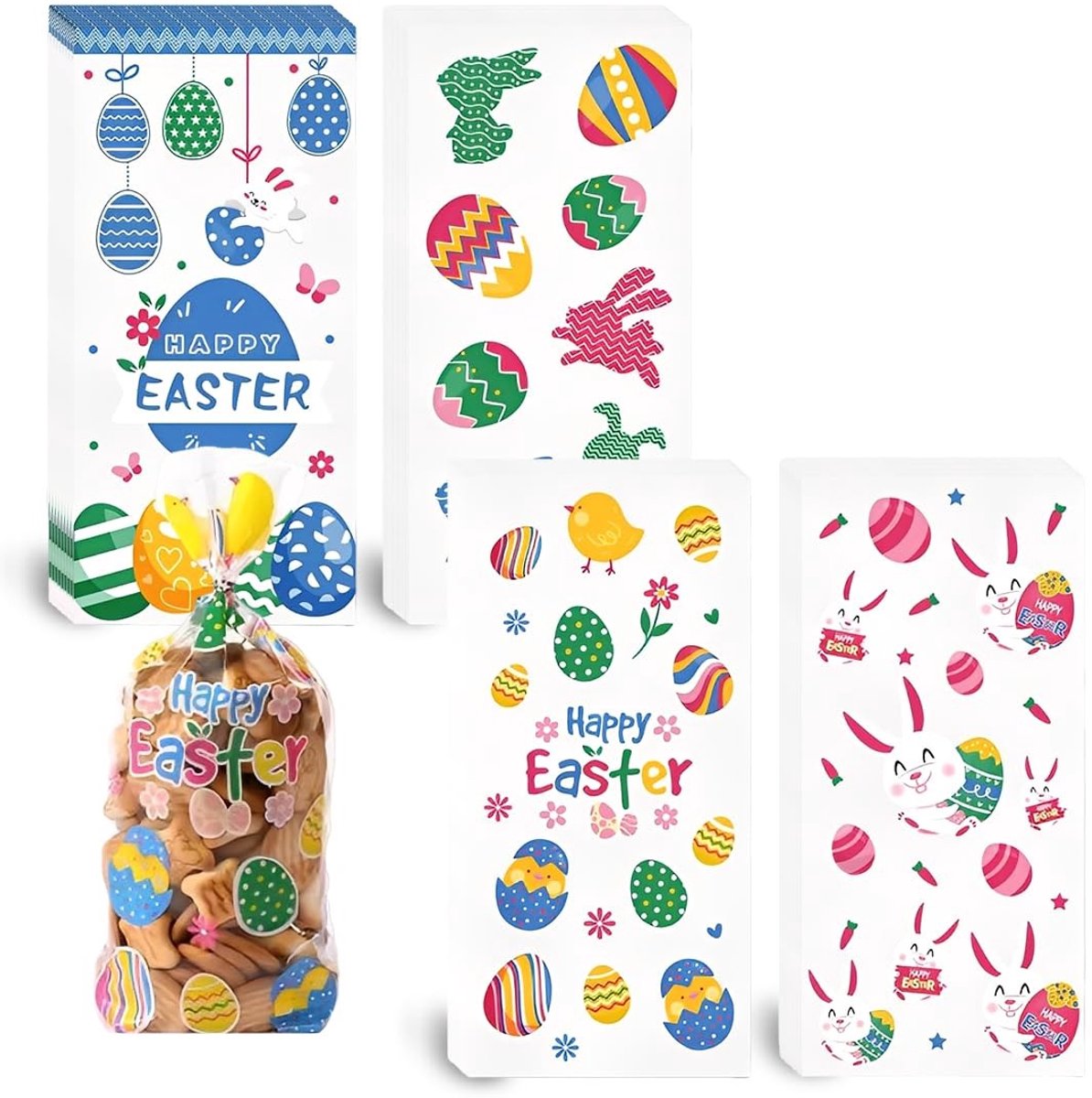 Dailygoods- Paasgeschenkzakjes 100 stuks - Cadeauzakjes - Papieren zakjes - Verpakkingen voor snoep - Lichtgewicht - Duurzaam 12,5 x 27,5 cm
