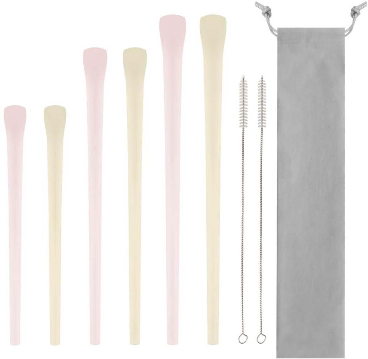 Dailygoods- Siliconen Rietjes 6 Stuks - Herbruikbare Rietjes - Platte Rietjes - Antirimpel Rietjes - Inclusief 2 Schoonmaakborstels - Zacht en Buigbaar
