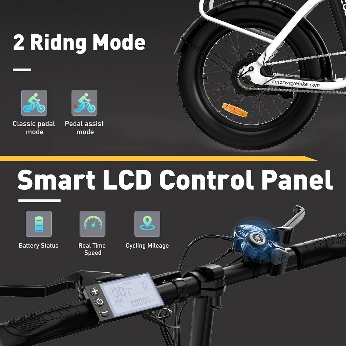 Elektrische Fiets Colorway BK6G - 20*3.0 Inch Fat Tire City Commuter EBike met Afneembare 36V 12Ah Lithium Batterij - Opvouwbaar Mountain E-Bike met 250W Motor – foto 6