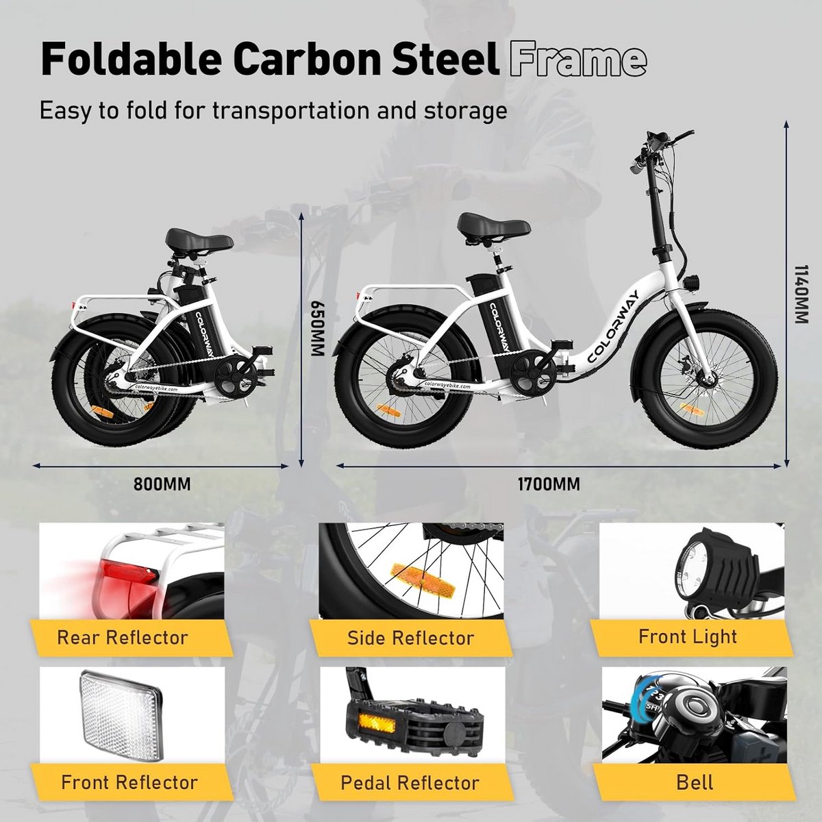 Elektrische Fiets Colorway BK6G - 20*3.0 Inch Fat Tire City Commuter EBike met Afneembare 36V 12Ah Lithium Batterij - Opvouwbaar Mountain E-Bike met 250W Motor – foto 4