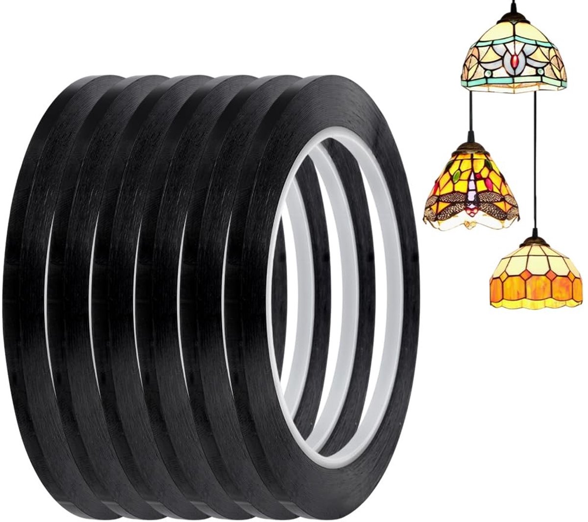 Dailygoods- Kerstglasstrip 6 Rollen - Zelfklevende Zwarte Strepen - Decoratieve Lijnen - PET Materiaal - 5 mm Breed - Creatief Ontwerp