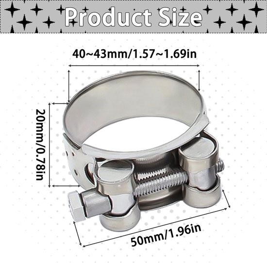 Dailygoods- Uitlaatklem 40-43 mm - Set van 3 Slangklemmen - Roestvrij Staal - Scharnierboutenklem - Corrosiebestendig - Voor Slangbevestiging - Slangklem van Dailygoods — afbeelding 5