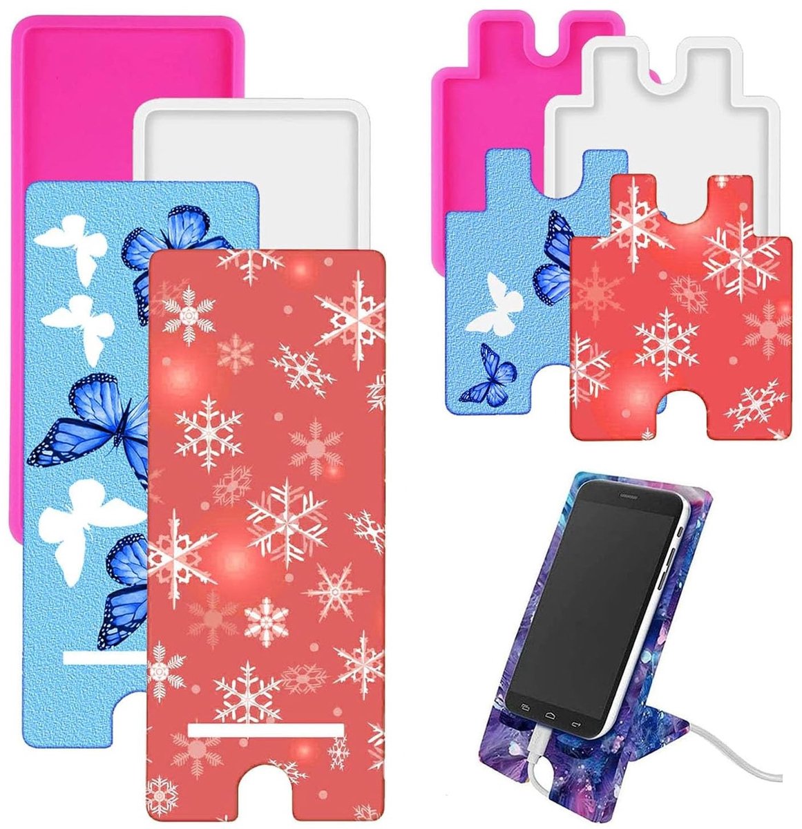 Dailygoods- Telefoonhouder Hars Mal - Telefoonstandaard - Oplaadpoort - DIY Ambacht - Nachtkastje Decoratie - Roze/Wit