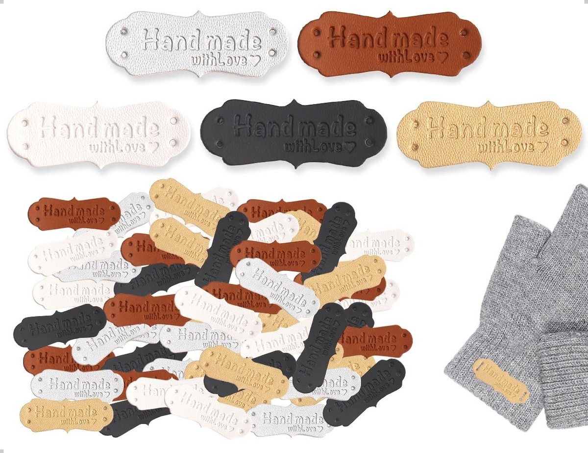 Dailygoods- Etiket 50 stuks - Handgemaakte Etiketten - Kunstleren Etiketten - Naaien - Gehaakte Kleding - Afmetingen 4 x 1,5 cm - Naaietiketten