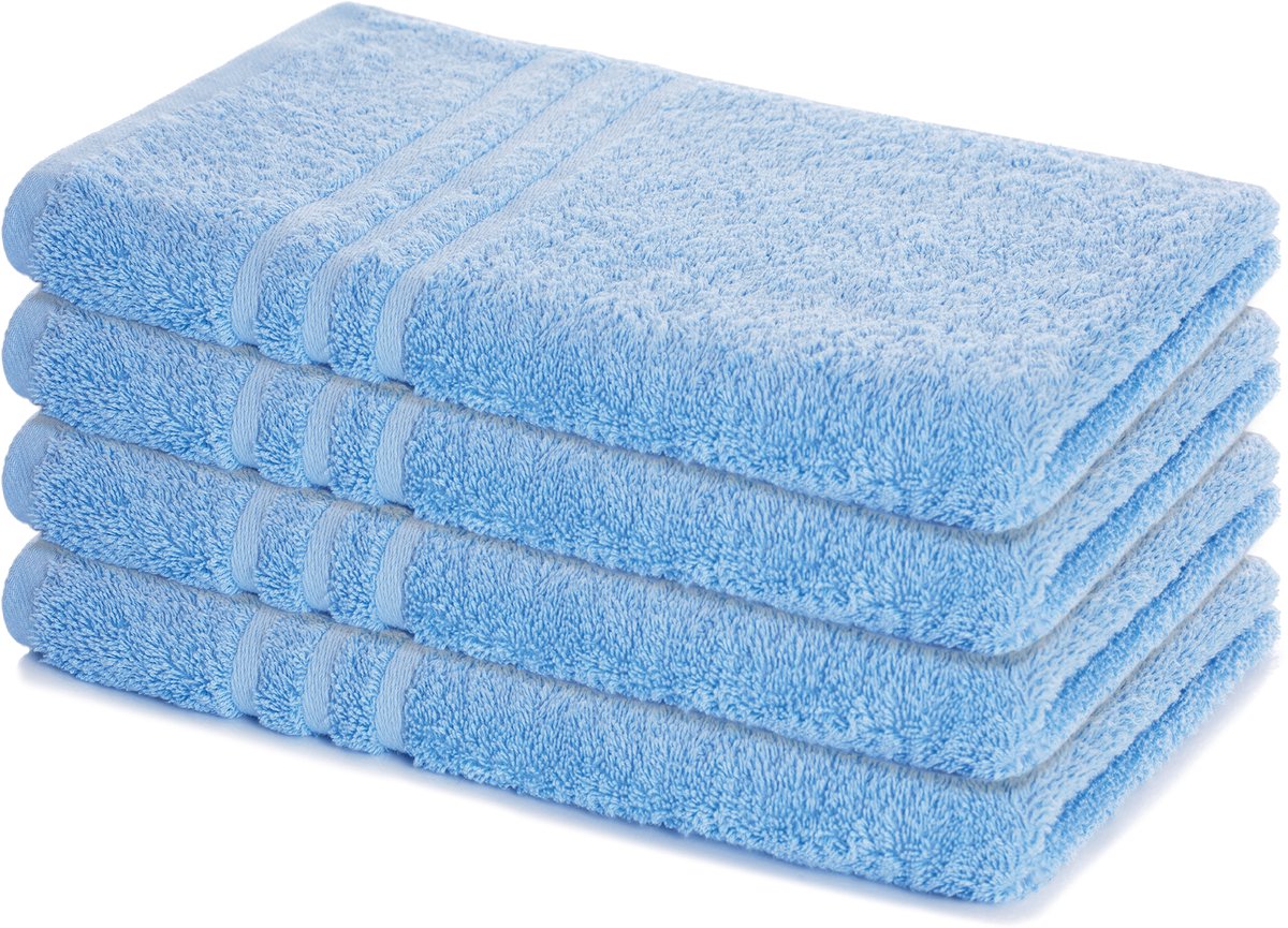 Lavea® Set van 4 Handdoeken 50x100 cm, 100% Katoen – Zacht en Absorberend – Perfect als Handdoek voor Thuis en Hotel – Dolfijnblauw