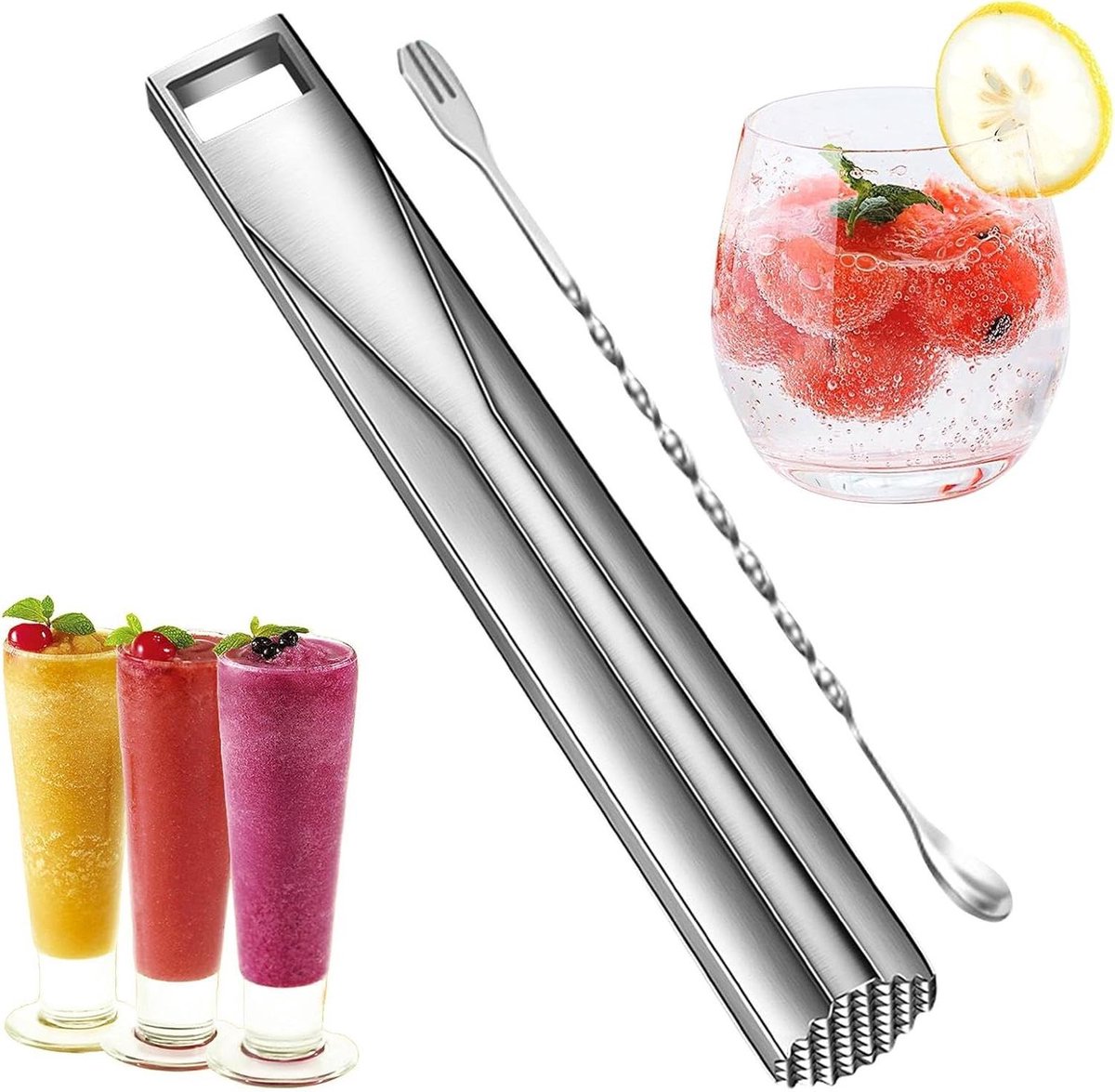 Cocktailstamper IJshamer - Fruitmixer Barstamper - Cocktails Maken - Ergonomische Handgreep - 25.7 cm - Meerkleurig