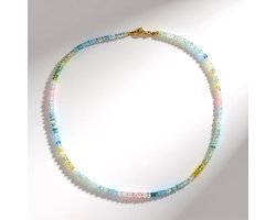 Cavill - Zilveren Halsketting Verguld - 925 Sterling Zilver - 55 ct Multifacettierte Beril Kralen Fancy uit Nigeria - 45 cm Kleurrijk Dames Sieraad