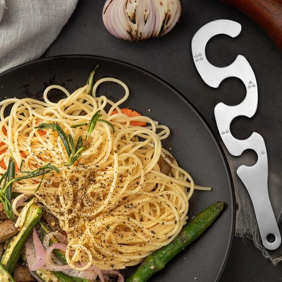 Spaghettimeetapparaat - Portiehulp Keuken - Perfecte Porties - S-vormig Ontwerp - 4 Gaten - Zilverkleurig — afbeelding 2