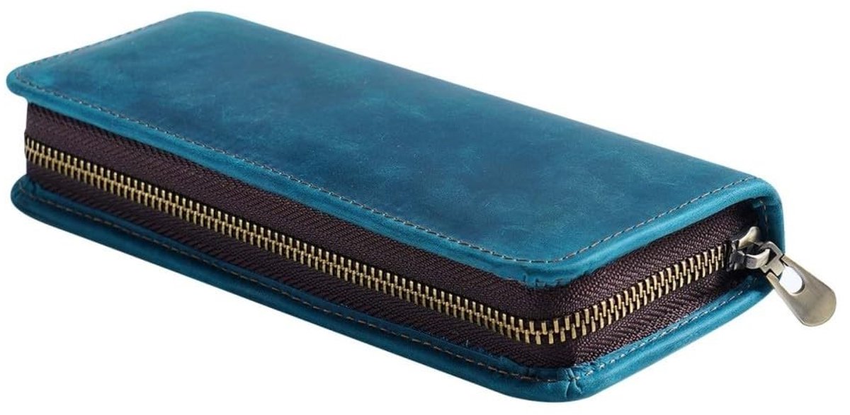 Dailygoods- Etui Lederen Ritssluiting - Pennenhouder - Cosmetische Tas - Toilettas - Sleutelhoes - 9/2 Peninzetstukken - Pennenzak