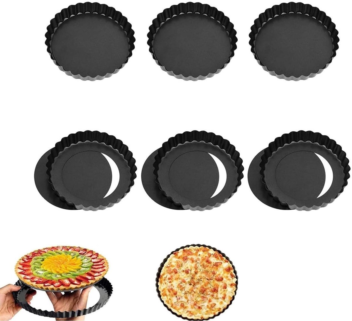 Dailygoods- Taartvorm 6 Stuks - Mini Taartvorm 10x2 cm - Hefbodem - Antiaanbaklaag - Voedselveilig Koolstofstaal - Hittebestendig tot 230°C - Bakvorm