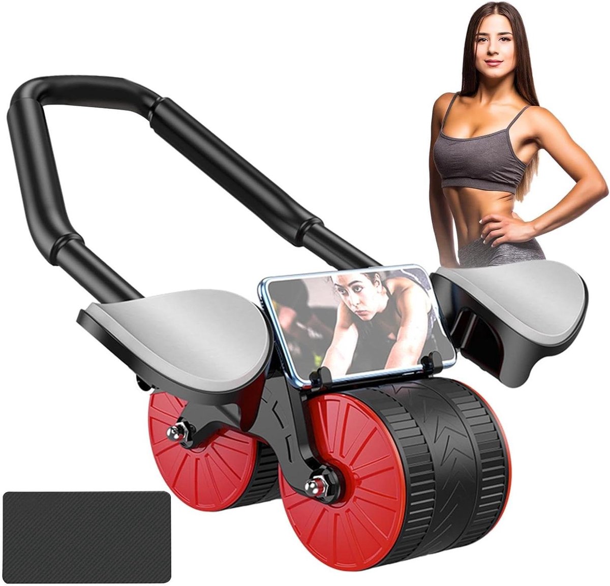 Buikspierroller - Core trainer - Kracht training - Automatische rebound - Dubbele wielen - Zwart Rood