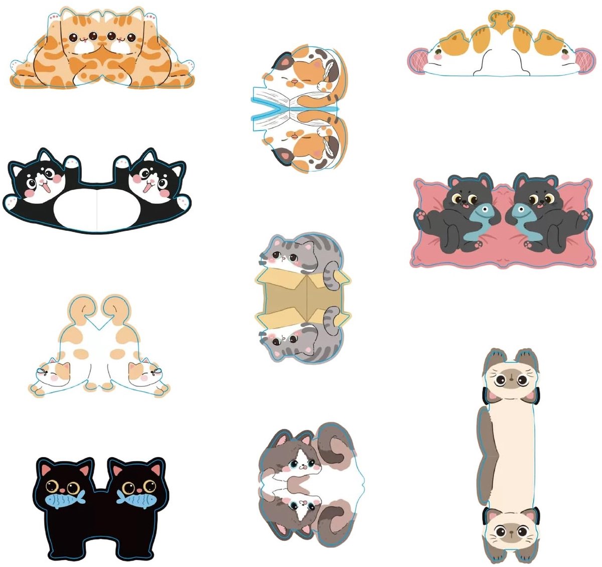 Dailygoods- Bladwijzer Magnetisch - 10 Stuks - Schattige Kat Ontwerpen - Creatieve Boekmarker - Ultradun - Perfect Cadeau voor Kattenliefhebbers