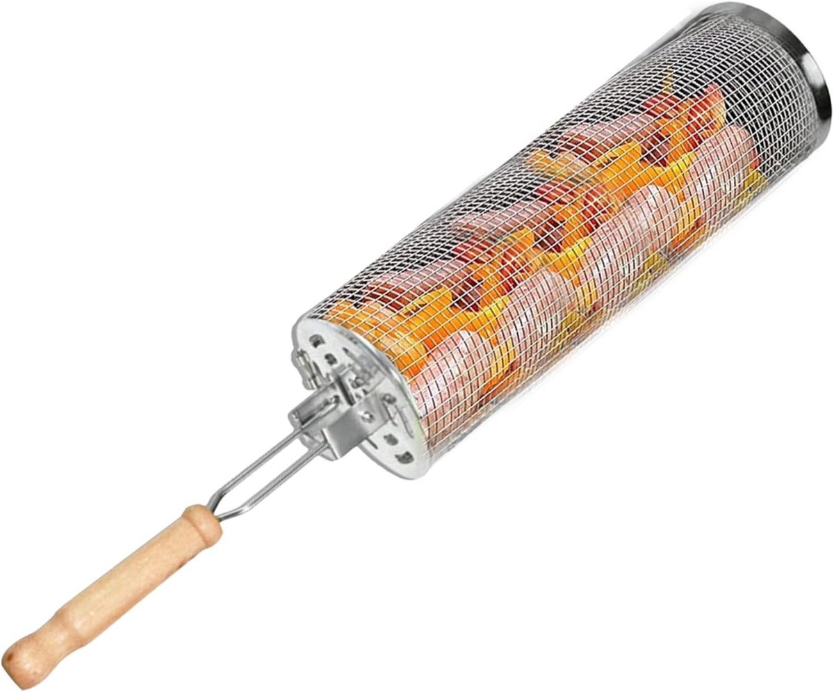Grillnet buis - Rotisserie mand - Buiten koken - Roestvrij staal - Lange - Zilver